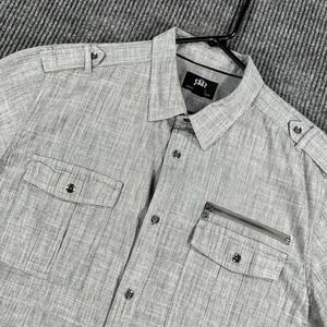 Rock And Republic Shirt Mens Large Gray Short Sleeve Button Up Casual Comfort